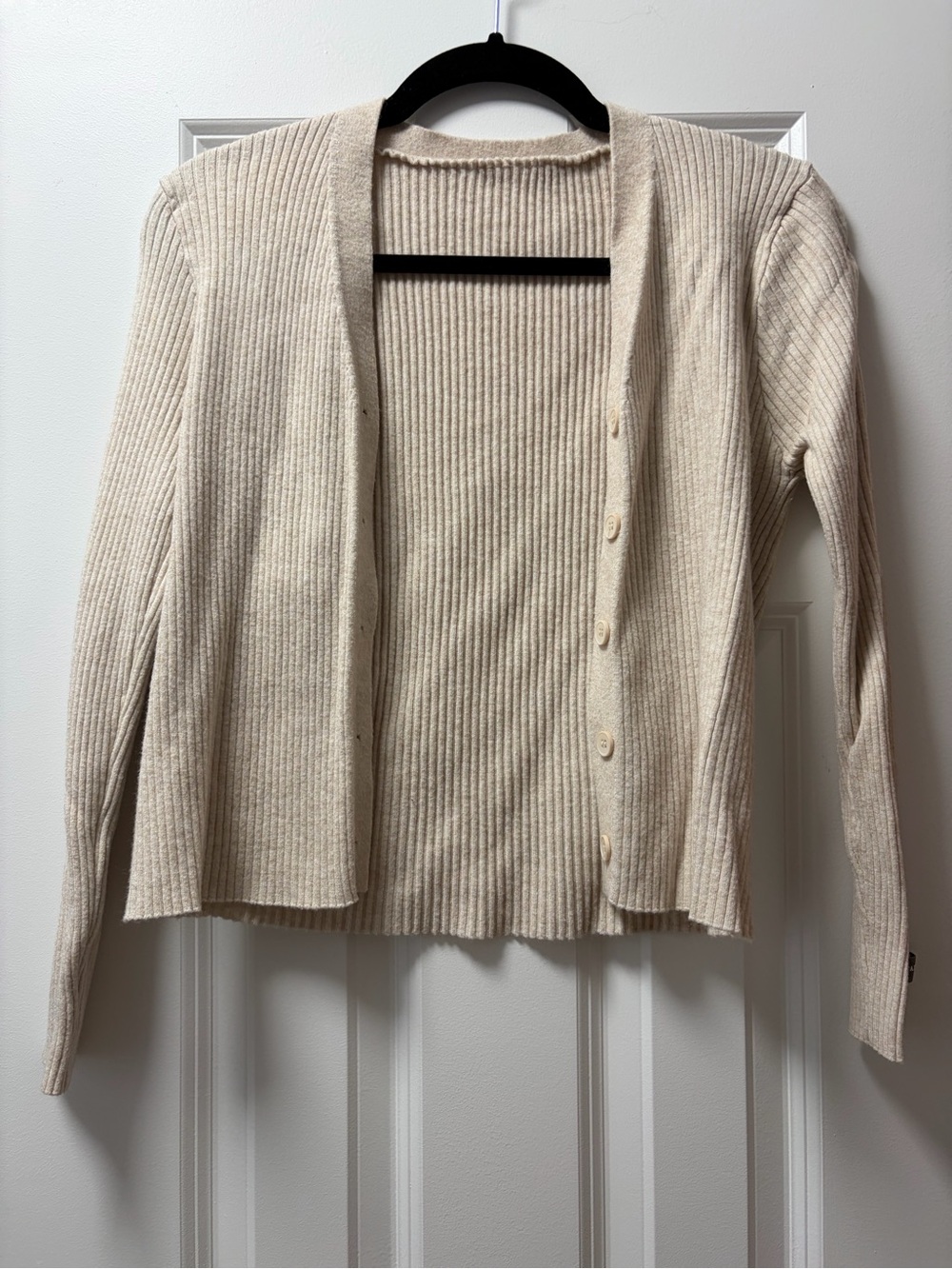 Ribbed Open Cardigan Sweater in Cream